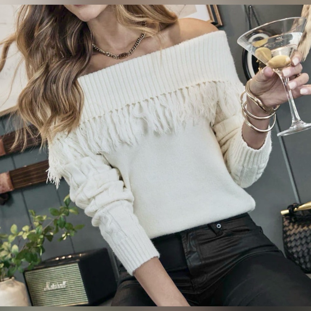Michael Kors Off-shoulder/Cowl(2 ways)OffWhite Tunic Knit longsleeve top Size S